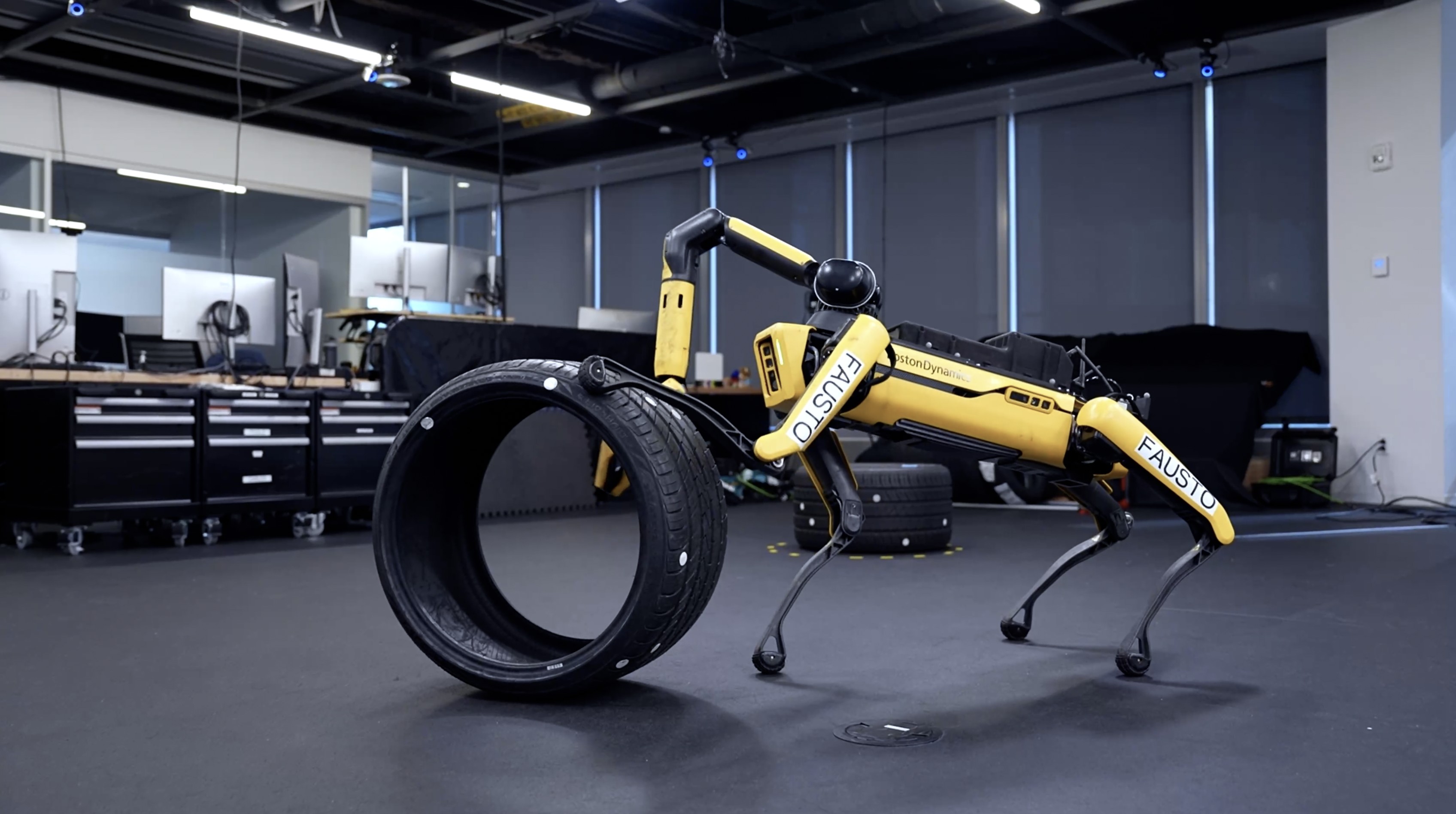 Spot robot performing dynamic whole-body loco-manipulation